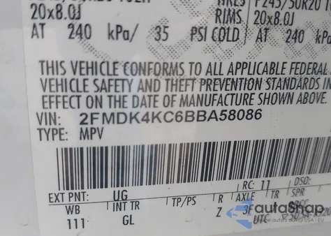 2011 Ford Edge Limited z USA, uszkodzony, nr VIN 2FMDK4KC6BBA58086